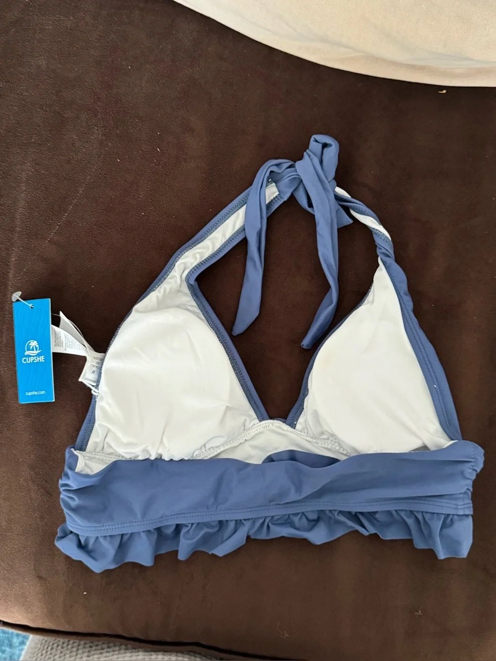 NWT CUPSHE Blue V-Neck Tankini Top & High-Waisted Bottoms Set Size Medium